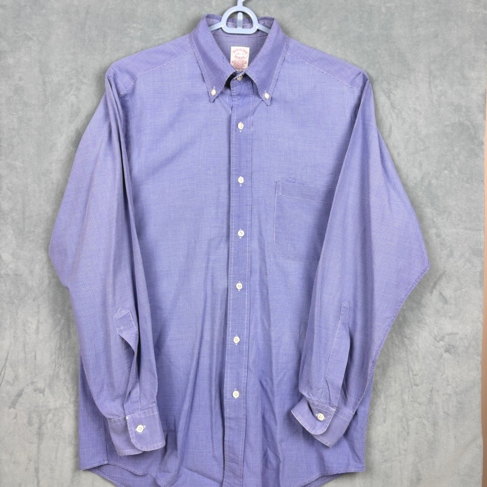 Brooks Brothers Makers Mens 14.5-2 Blue Micro Check Cotton Button Down Shirt USA